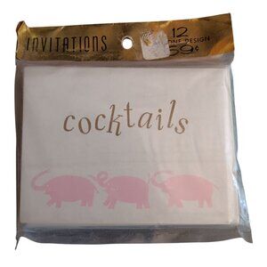 Vintage Cocktail Invitation Cards Set 12 Envelopes With Pink Elephant Design
